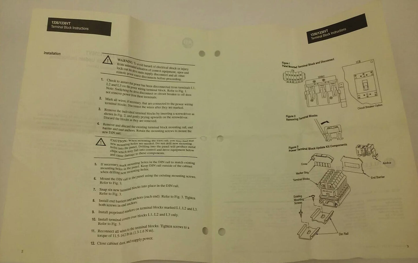ALLEN BRADLEY 1336P-TB1, 1492-U, I/O TERMINAL UPGRADE KIT, 3-10HP CT, 3-15HP VT