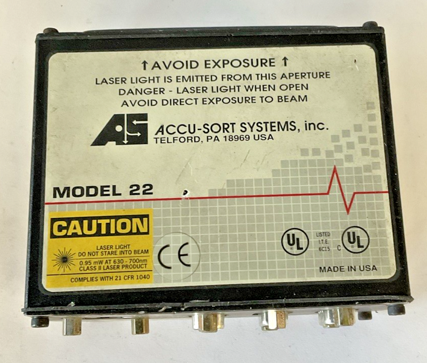 ACCU-SORT SYSTEMS MODEL 22 LASER BARCODE SCANNER 12VDC
