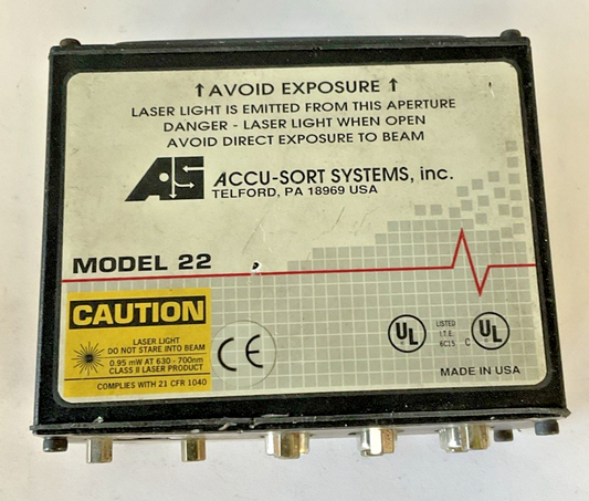 ACCU-SORT SYSTEMS MODEL 22 LASER BARCODE SCANNER 12VDC