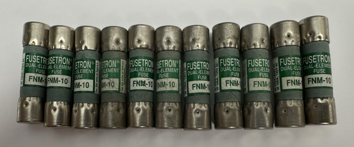 BUSSMANN FNM-10 FUSETRON TIME DELAY FUSE 10 AMP 250VAC LOT OF 11