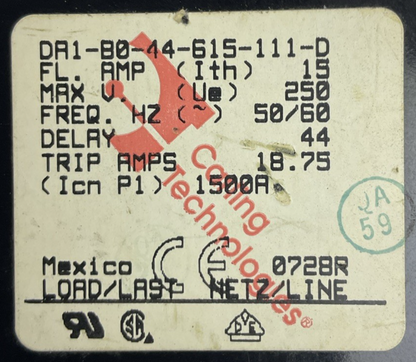 CARLING SWITCH DA1-B0-44-615-111-D 15A 1POLE 50/60HZ CIRCUIT BREAKER
