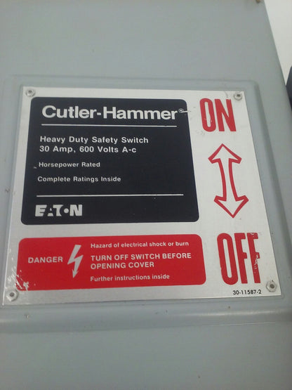 CUTLER HAMMER DH361UGK NON-FUSIBLE SAFETY SWITCH 3P 30A 600V 30HP TYPE 1