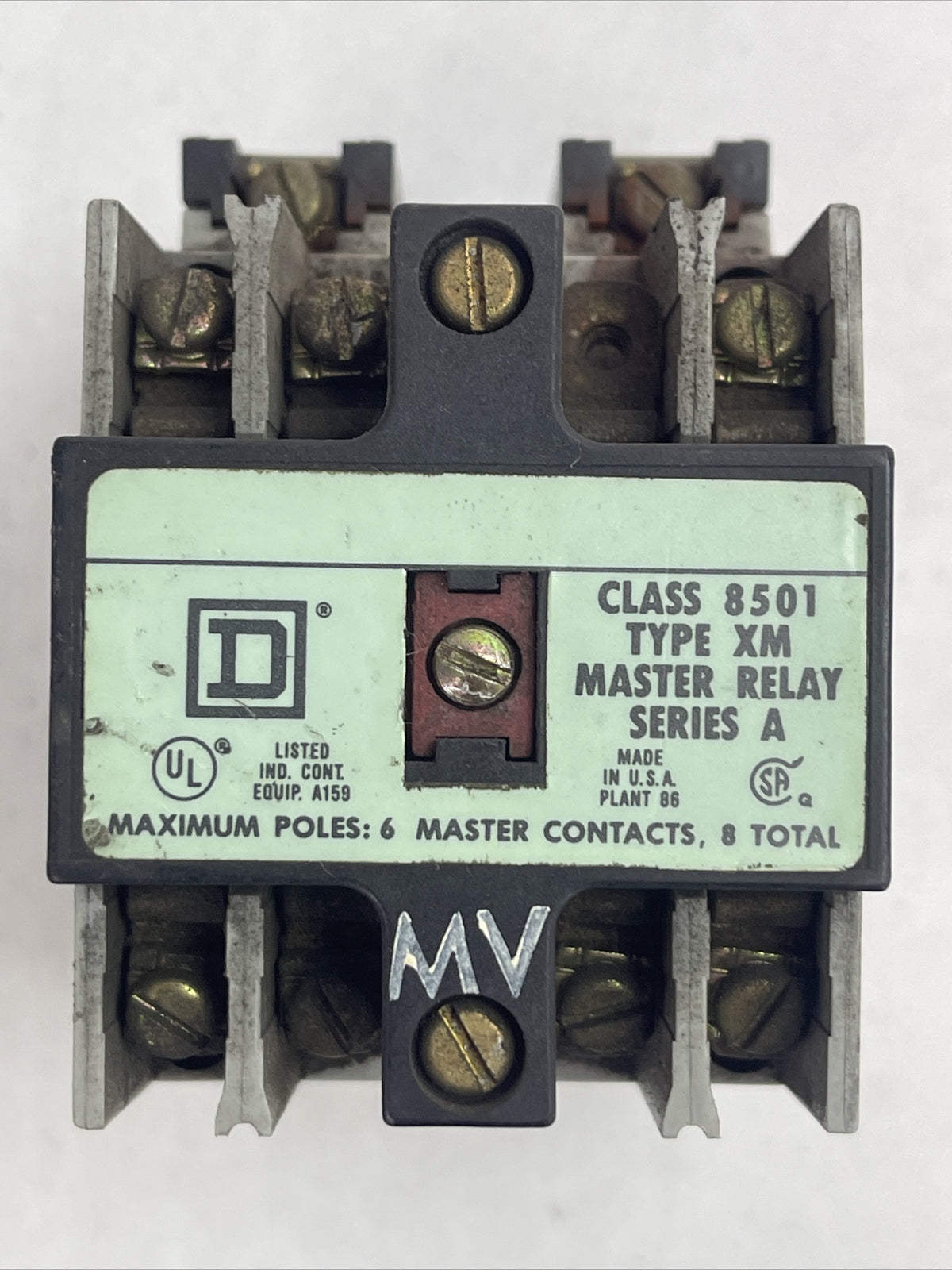 SQUARE D 8501 XM040 INDUSTRIAL CONTROL RELAY FORM KV SER A COIL 120V 60HZ