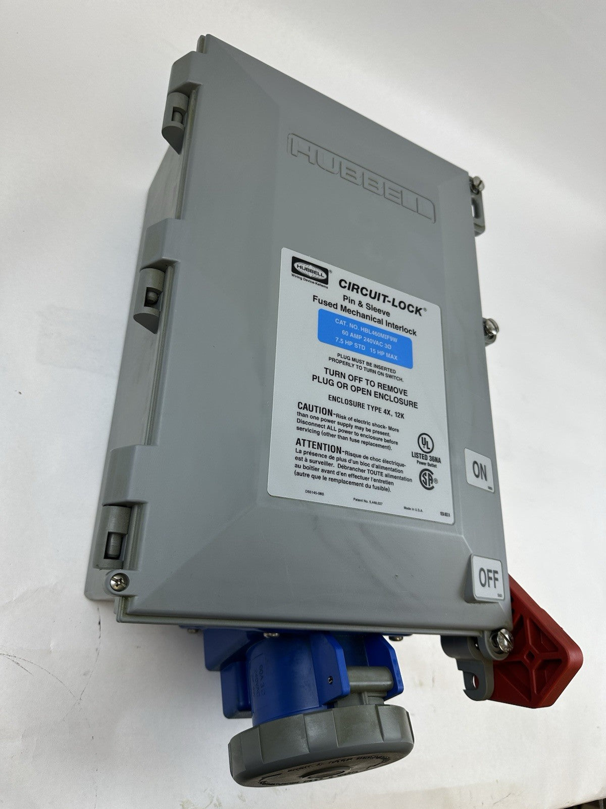 HUBBELL HBL460MIF9W PIN & SLEEVE MECHANICAL INTERLOCK 60A 240VA