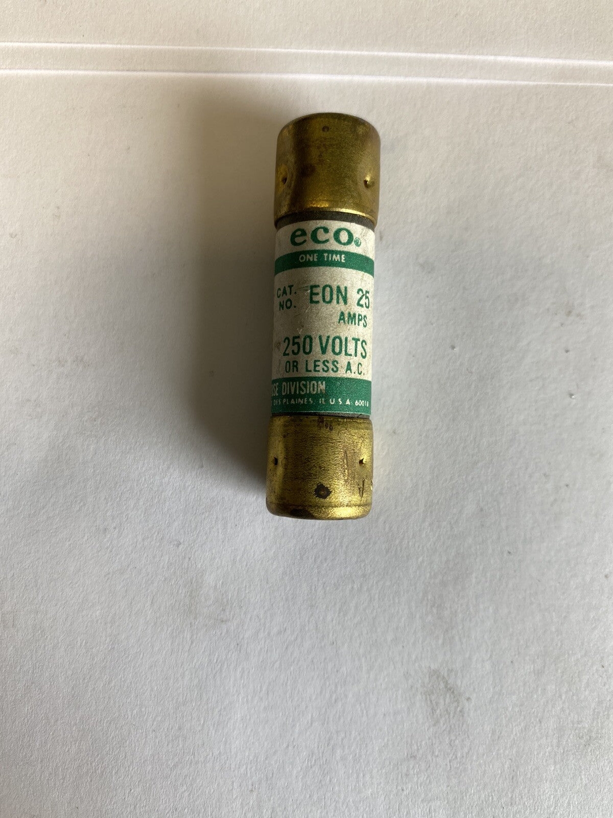 Economy Fuse One Time EON25 25A 250V Fuse "Lot of 5"