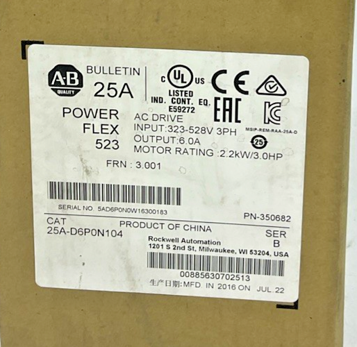 ALLEN BRADLEY 25A-D60N104 POWER FLEX DRIVE FRN:3.001 SER.B