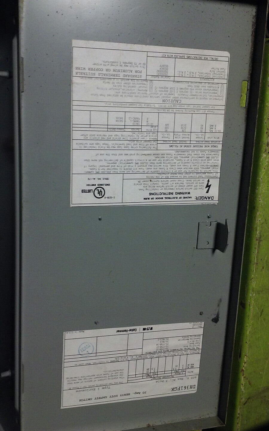 EATON CUTLER-HAMMER 600VAC 30A 3P HEAVY DUTY SAFETY SWITCH, DH361FGK*