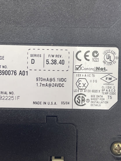 ALLEN BRADLEY 1756-CNB SER D F/W REV 5.38.40 CAT REV L01 CONTROL NET COMMUNICATI