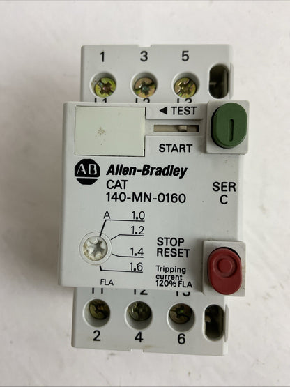 ALLEN BRADLEY 140-MN-0160 SER C 2.5A 600V 3PH 1.5HP MANUAL STARTER