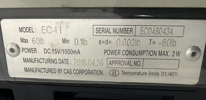 CAS CORPORATION EC-11 60LBS 15VDC SCALE **NO CORD**