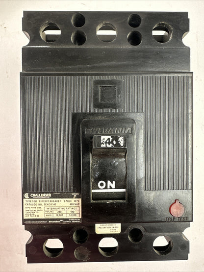 CHALLENGER SEH-3-C-40 CIRCUIT BREAKER 40AMP 480VAC 3POLE
