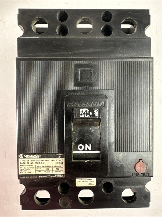 CHALLENGER SEH-3-C-40 CIRCUIT BREAKER 40AMP 480VAC 3POLE