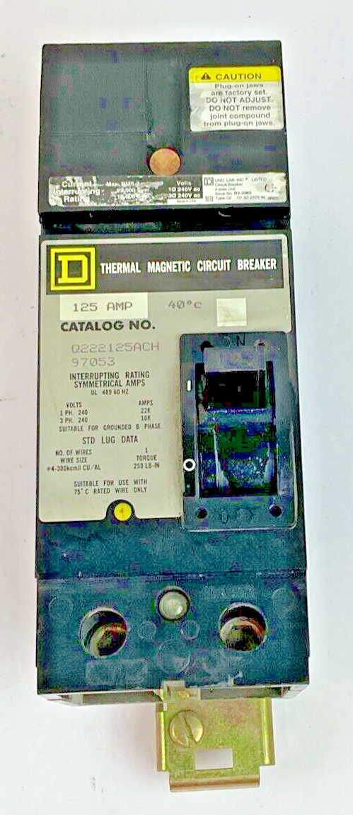 SQUARE D Q222125ACH CIRCUIT BREAKER 125A 22K 240VAC
