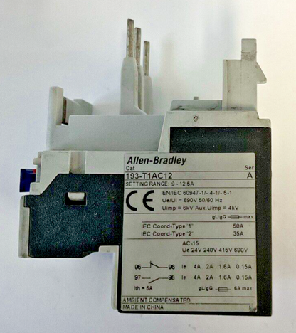 ALLEN BRADLEY 193-T1AC12 OVERLOAD RELAY SER.A 9-12.5A