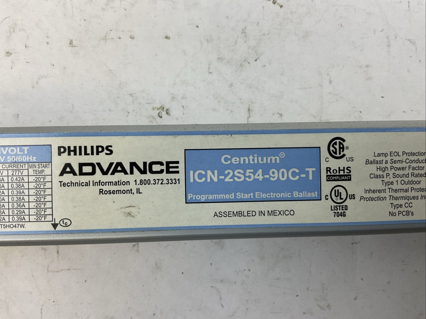 PHILLIPS ADVANCE CENTIUM ICN-2S54-90C-T BALLAST 120V TO 277V (LOT OF 2)