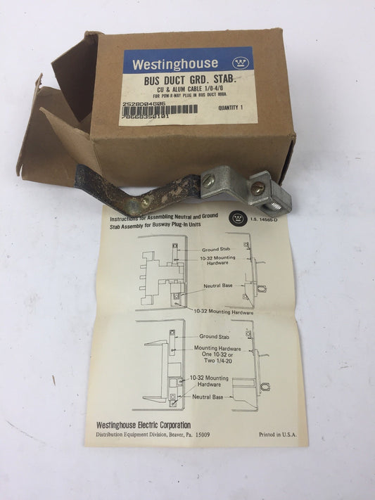 WESTINGHOUSE BUS DUCT GRD STAB CU & ALUM CABLE 1/0-4/0 FOR POW R WAY PLUG IN BUS