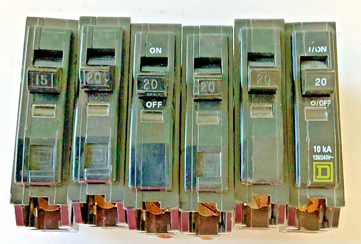 SQUARE D QOB120 CIRCUIT BREAKER 120-240VAC 5X 20A, 1X 15A 1POLE ***LOTOF6***