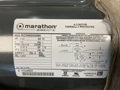 MARATHON 5KCR49SN3009X AC MOTOR 1-1/3HP 115V 60HZ 1PH 1725/1140RPM 10.8/7.4A