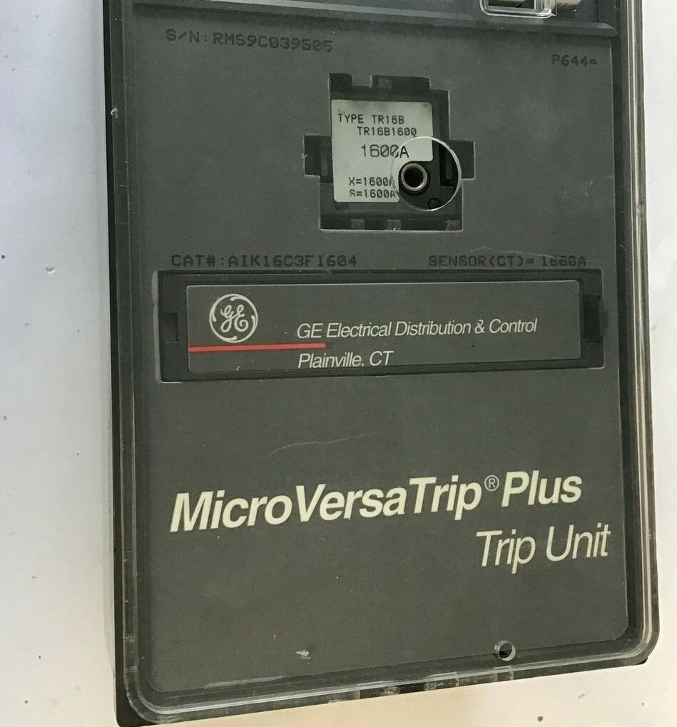 GENERAL ELECTRIC AIK16C3F1604 TRIP UNIT W/TR16B1600 1600A MICROVERSATRIP