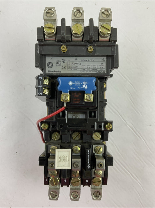 ALLEN BRADLEY 509-COS SIZE 2 STARTER 600VAC 45AMP SER B 3PH 25HP COIL 120V 60HZ