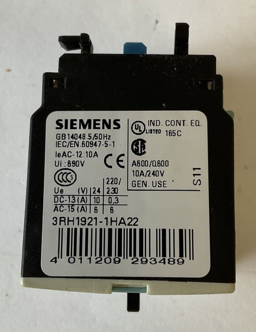 SIEMENS 3RH1921-1HA22 CONTACT BLOCK 10A 240V****LOTOF2****