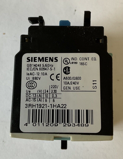 SIEMENS 3RH1921-1HA22 CONTACT BLOCK 10A 240V****LOTOF2****