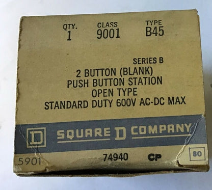 SQUARE D 9001 B45 2 BUTTON PUSH BUTTON STATION 600VAC-DC SER.B