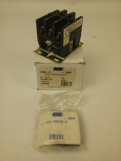 JOSLYN CLARK DP3C253-120 DEFINITE PURPOSE CONTACTOR 3P 25A FLA 30A RES 120V COIL
