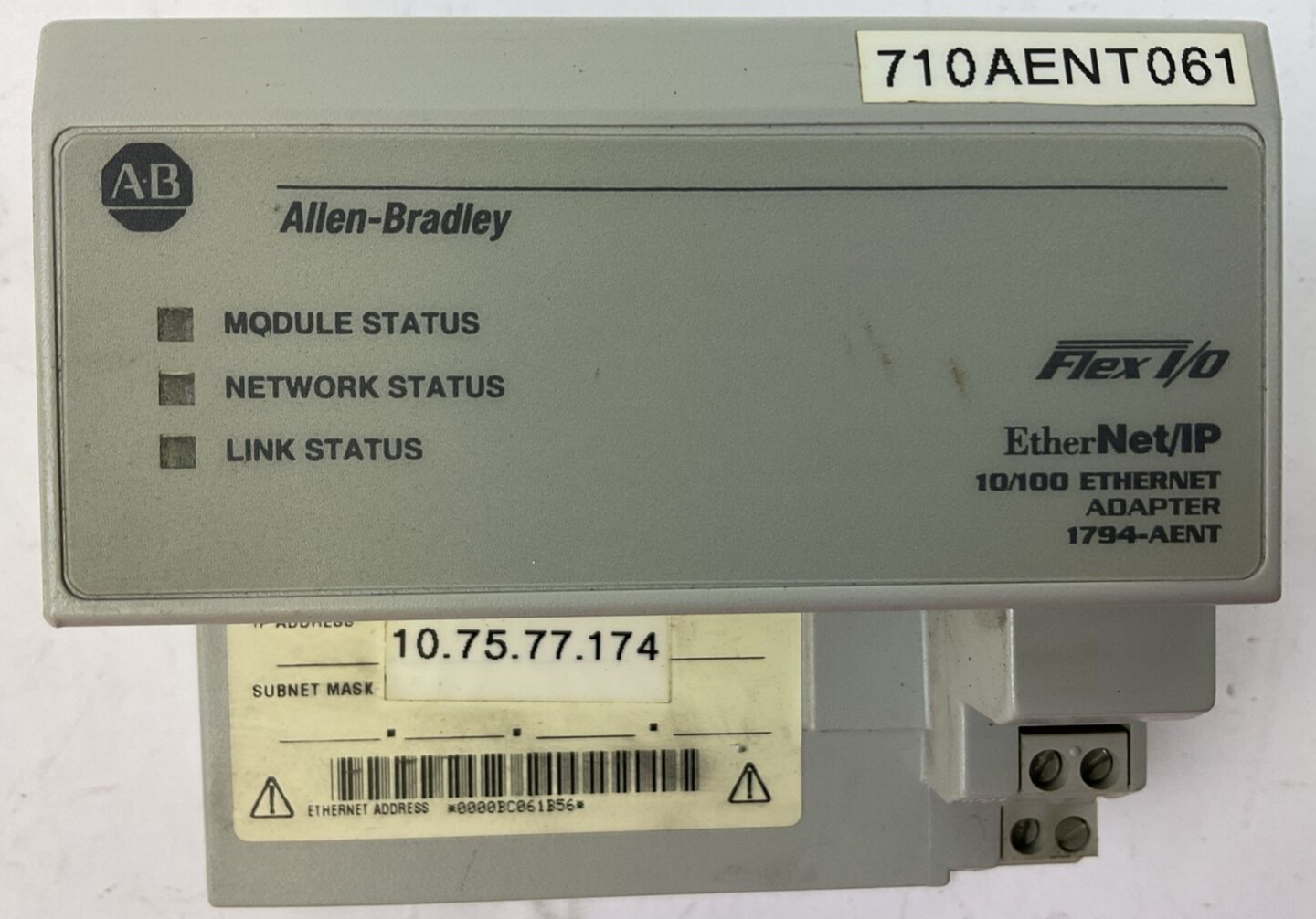 ALLEN BRADLEY 1794-AENT SER A REV A01 F/W REV 2.12 FLEX I/O ETHERNET/IP 10/100