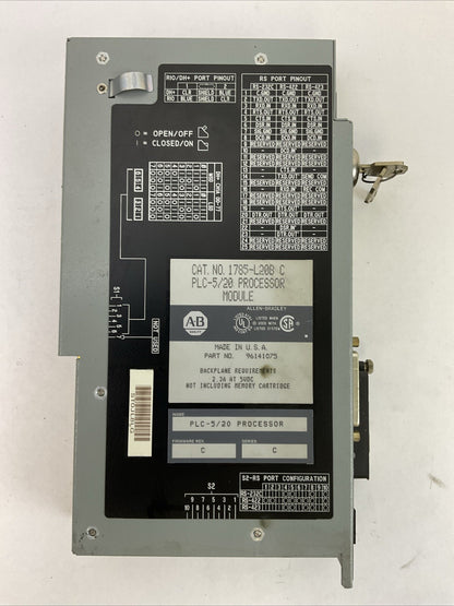 ALLEN BRADLEY 1785-L20B PLC-5/20 PROCESSOR MODULE SER C FIRMWARE REV C 2.3A@5VDC