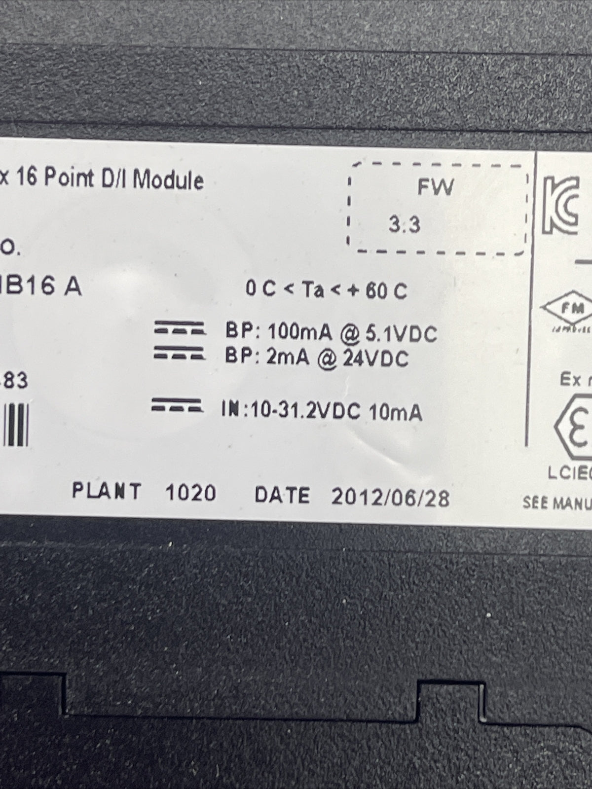 ALLEN BRADLEY 1756-IB16 SER A FW 3.3 CONTROL LOGIX 16 POINT D/I MODULE