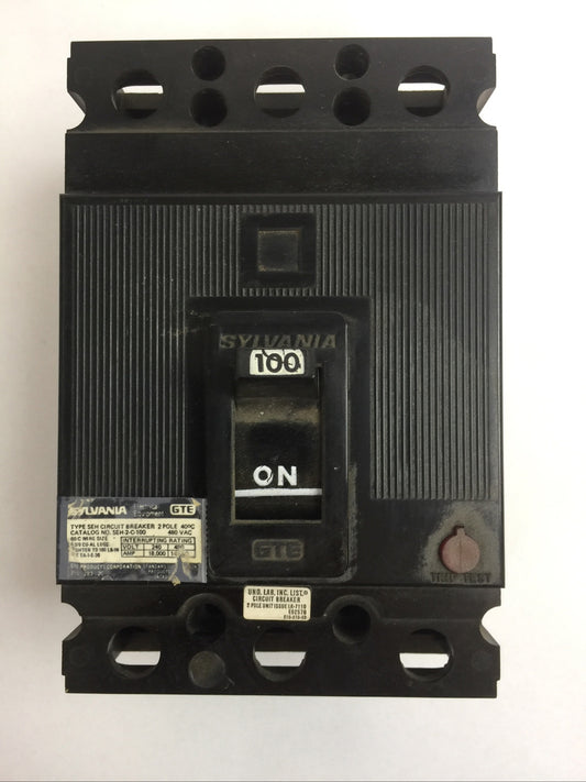 SYLVANIA SEH-2-C-100 CIRCUIT BREAKER 100AMP 480VAC 2POLE SEH2C100
