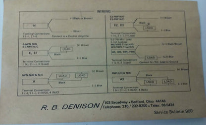 R.B.DENISON NJ15+B+VN, PROXIMITY LIMIT SWITCH, BULLENTIN 900, NEW SURPLUS