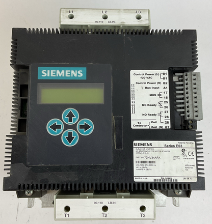 SIEMENS 72NV34AFA ELEVATOR STARTER SEMICONDUCTOR MOTOR STARTER SER.E03 3PH