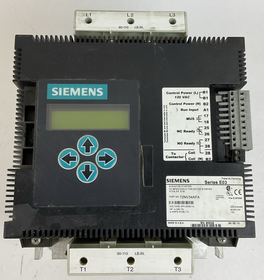 SIEMENS 72NV34AFA ELEVATOR STARTER SEMICONDUCTOR MOTOR STARTER SER.E03 3PH