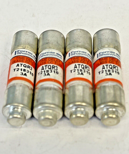 FERRAZ SHAWMUT *LOT OF 4* - ATQR3 - 3AMP, 600 VAC, TIME-DELAY, CLASS CC FUSES