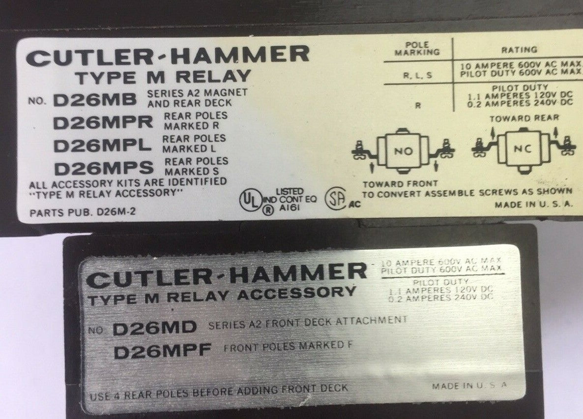 CUTLER HAMMER D26MR62A TYPE M RELAY 600V COIL 120V 60HZ 6NO 2NC