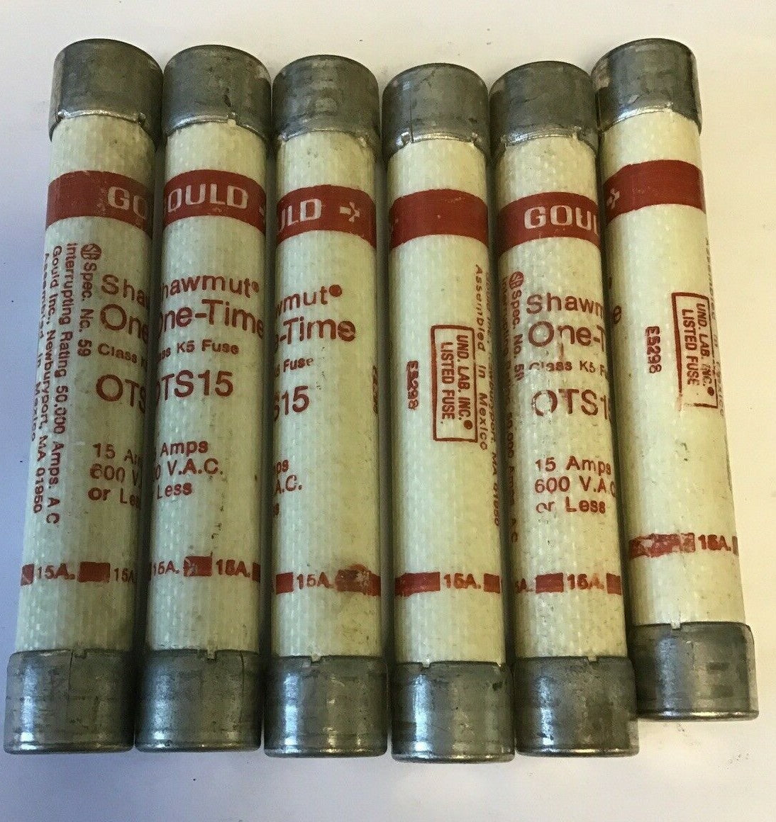 GOULD OTS15 SHAWMUT ONE-TIME FUSE 15A CLASS K5 600VAC***LOTOF6***