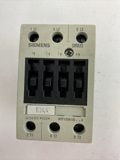 SIEMENS 3RT1034-1BB44 CONTACTOR 45A 600VAC 3PH 30HP COIL 24VDC