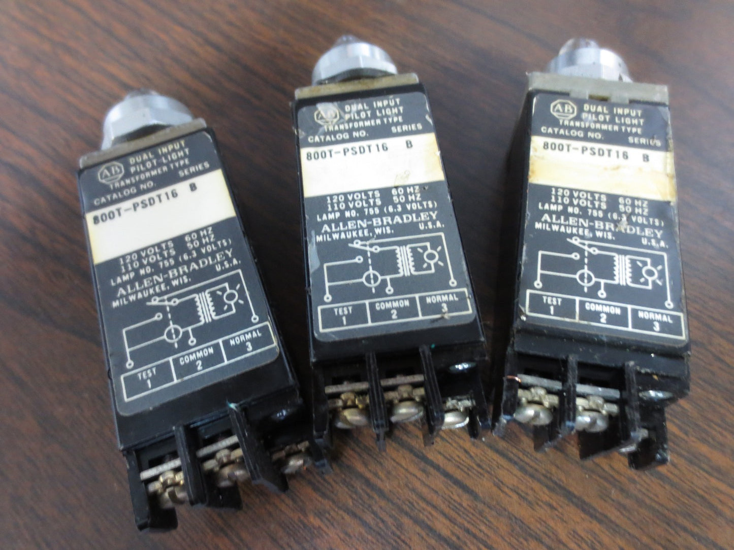 ALLEN-BRADLEY 800T-PSDT16 Ser. B PILOT LIGHT - LOT of 3 - NO COLORED LENS