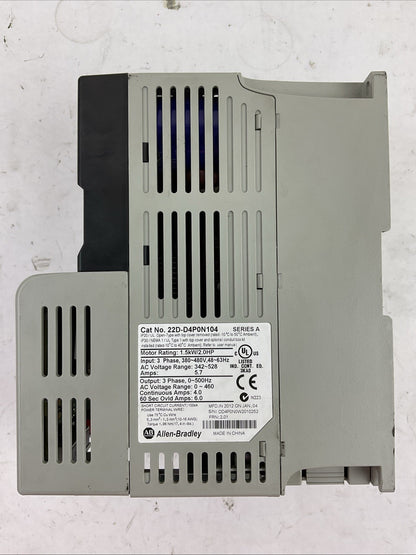 ALLEN BRADLEY 22D-D4P0N104 SER A FRN 2.01 AC DRIVE 1.5kW/2.0HP POWER FLEX