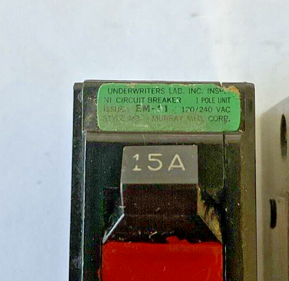 ARROW HART/ MURRAY MP115 CIRCUIT BREAKER 15A 1POLE STYLE MP 240VAC ***LOTOF4***