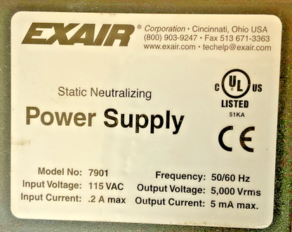 EXAIR 7901 STATIC NEUTRILIZING POWER SUPPLY 50/60HZ 115VAC