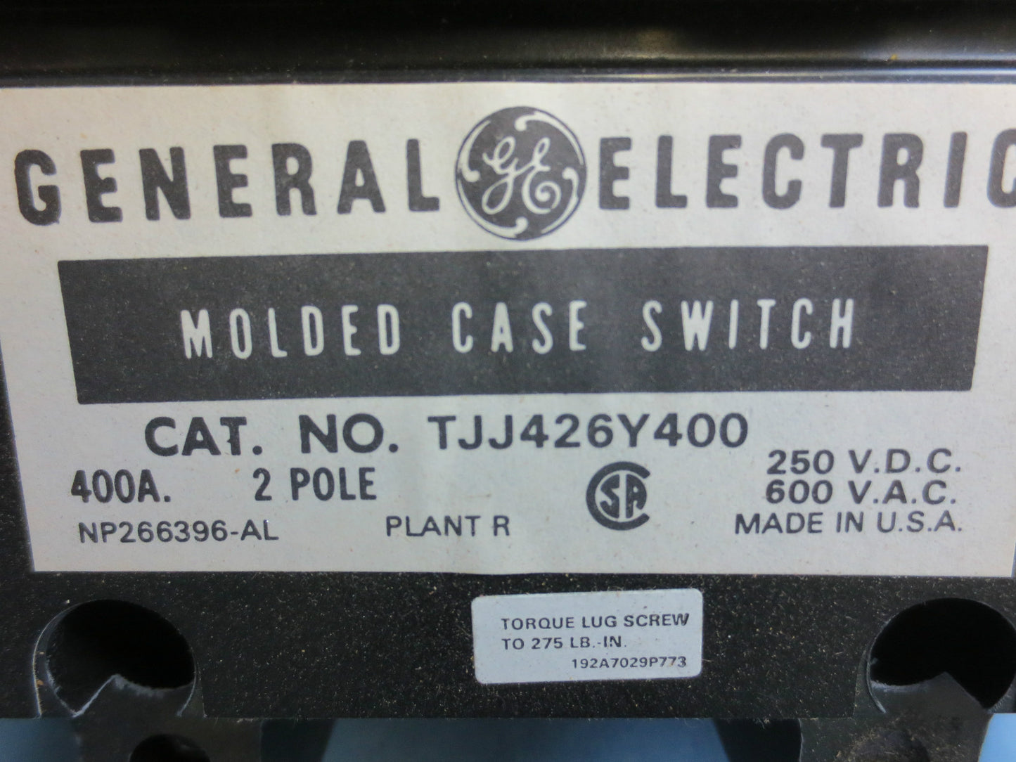 GENERAL ELECTRIC TJJ426Y400 CIRCUIT BREAKER - 400A 600VAC 2-POLE - NEW SURPLUS