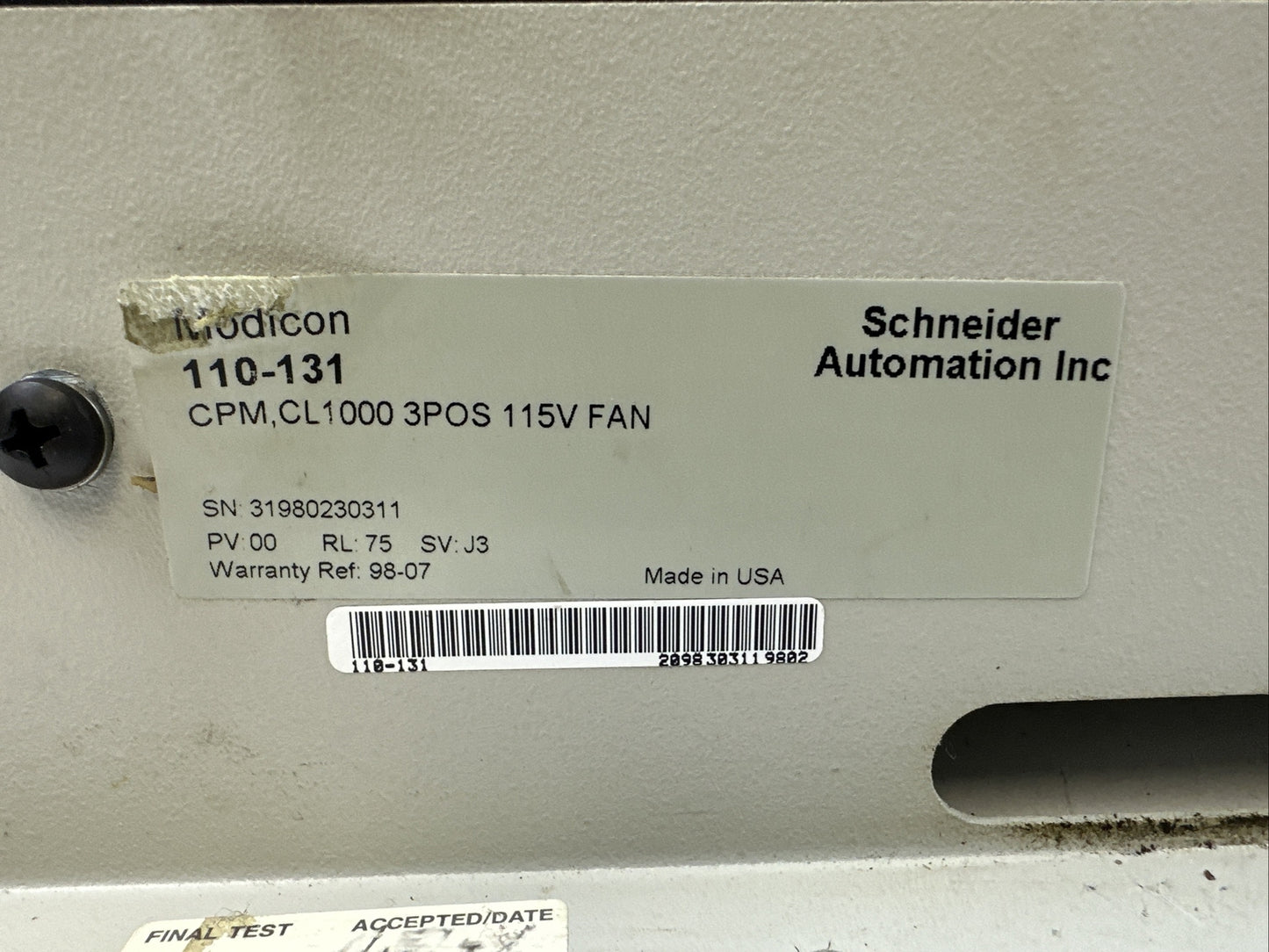 MODICON 110-131 SERVO BASE CPM, CL1000 3POS 115V FAN