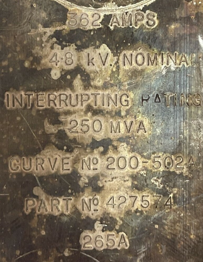 EMP ELECTRIC LIMITED 427574 362AMPS 48kV NOMINAL 250MVA 265A CURVE NO 200-502A