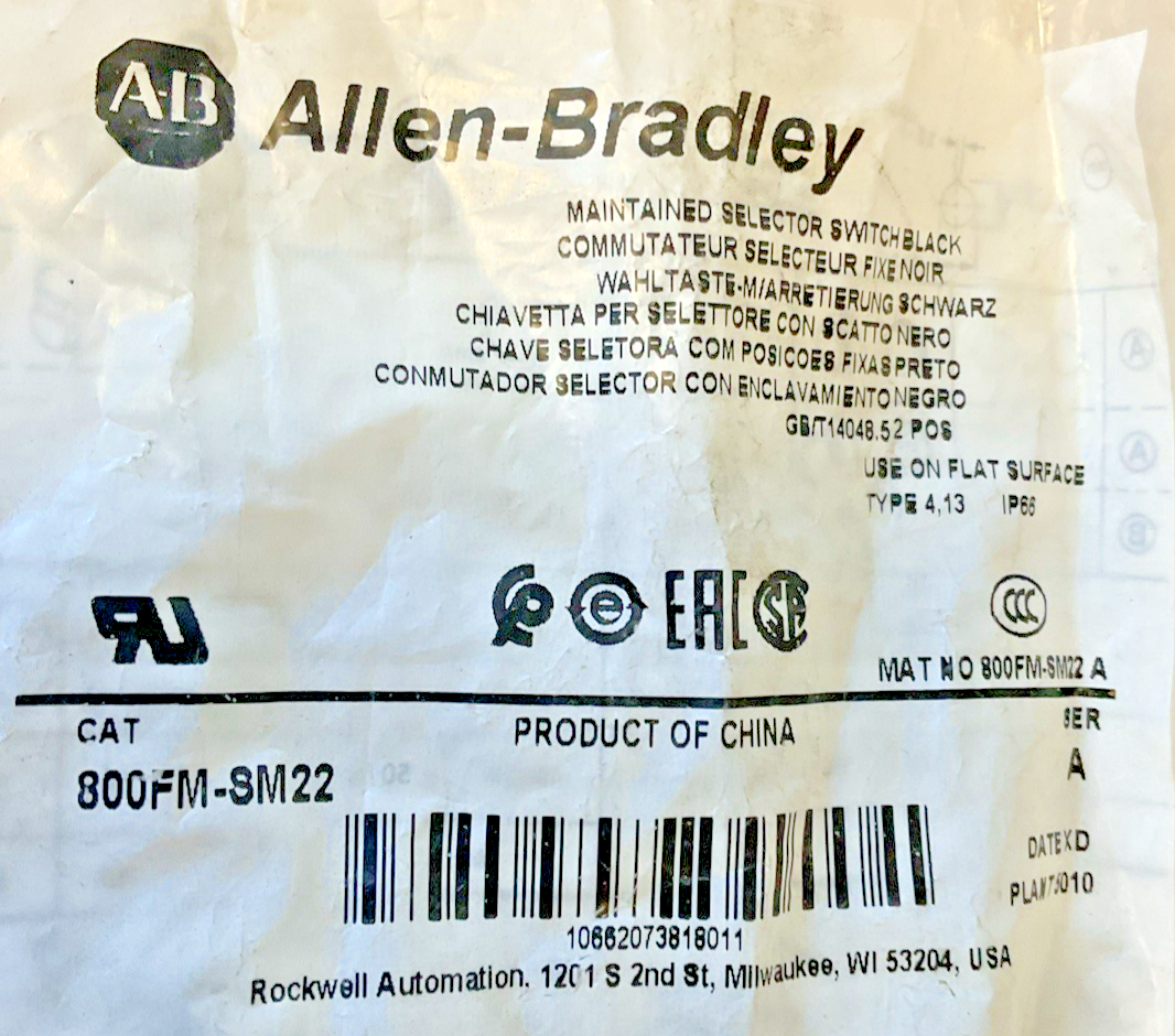 ALLEN BRADLEY 800FM-SM22 SELECTOR SWITCH SER.A