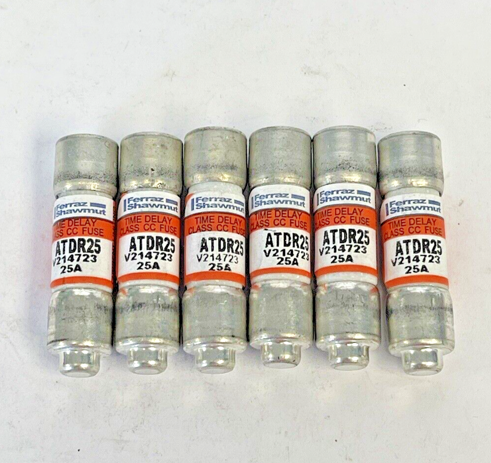 FERRAZ SHAWMUT *LOT OF 6* - ATDR25- 225 AMP, 600 VAC, TIME-DELAY, CLASS CC FUSES