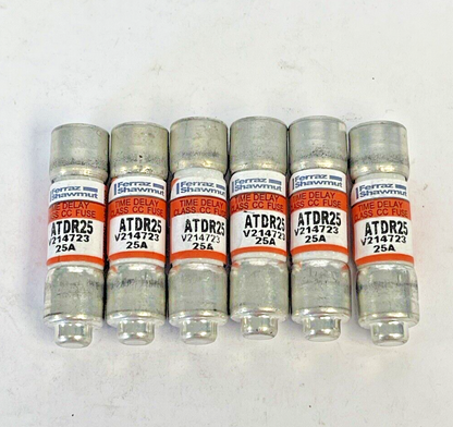FERRAZ SHAWMUT *LOT OF 6* - ATDR25- 225 AMP, 600 VAC, TIME-DELAY, CLASS CC FUSES