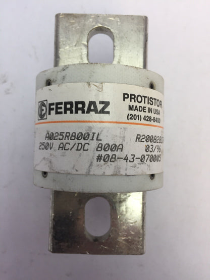 FERRAZ A025R800IL PROTISTOR FUSE 250V AC/DC 800A R200828CF00 (LOT OF 3)